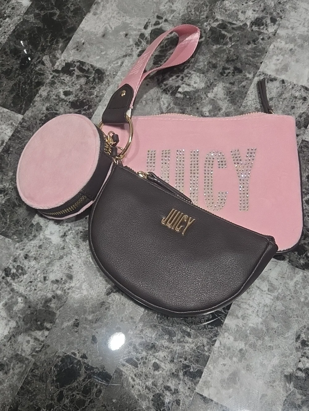 Juicy Couture Pink and Black Multi-Pouch Wristlet Set